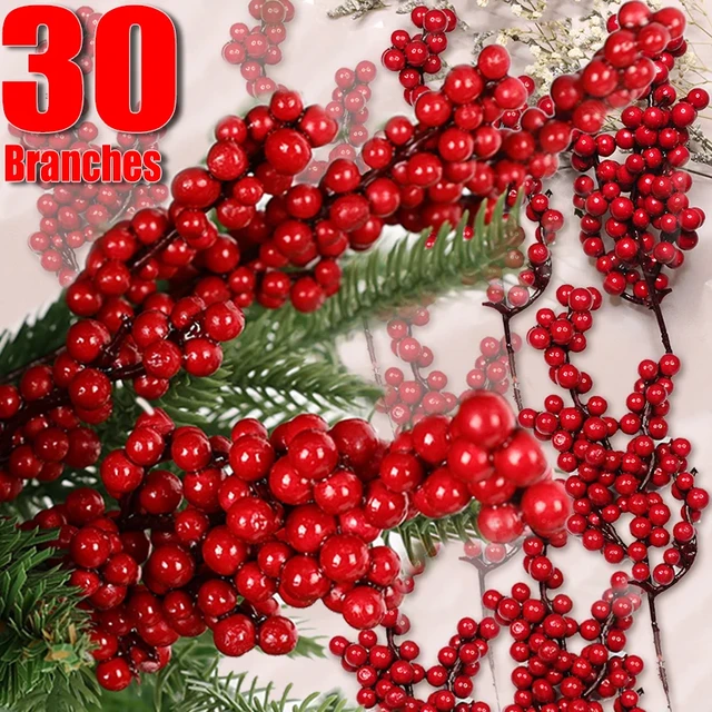 1/30 Branches Dense Berries Artificial Flowers Bouquet Red Holly Berry  Stamen Plants Xmas Tree Christmas Party Home Decor - AliExpress